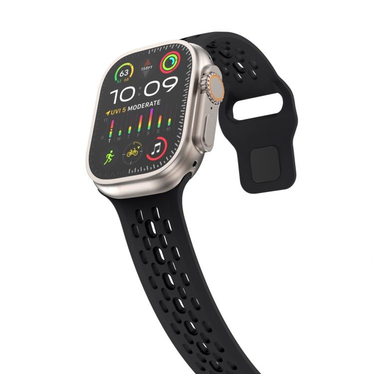 For Apple Watch Series 3 42mm Oval Holes Fluororubber Watch Band(Black) - Watch Bands by PMC TechLife | Online Shopping South Africa | PMC TechLife