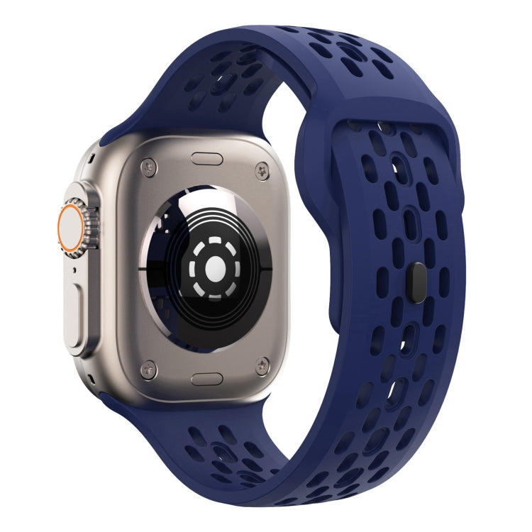 For Apple Watch Series 3 42mm Oval Holes Fluororubber Watch Band(Midnight Blue) - free shipping - PMC TechLife - Order now!