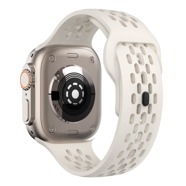 For Apple Watch Series 3 42mm Oval Holes Fluororubber Watch Band(Starlight) - Watch Bands by PMC TechLife | Online Shopping South Africa | PMC TechLife