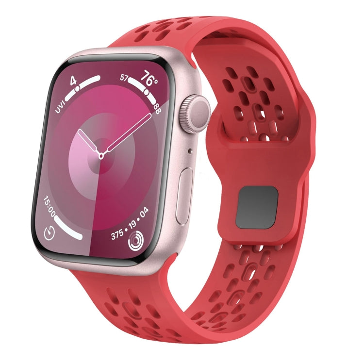 For Apple Watch Series 2 42mm Oval Holes Fluororubber Watch Band(Red) - Watch Bands by PMC TechLife | Online Shopping South Africa | PMC TechLife