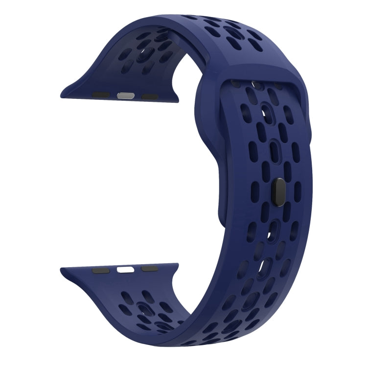 For Apple Watch Series 2 42mm Oval Holes Fluororubber Watch Band(Midnight Blue) - Watch Bands by PMC TechLife | Online Shopping South Africa | PMC TechLife