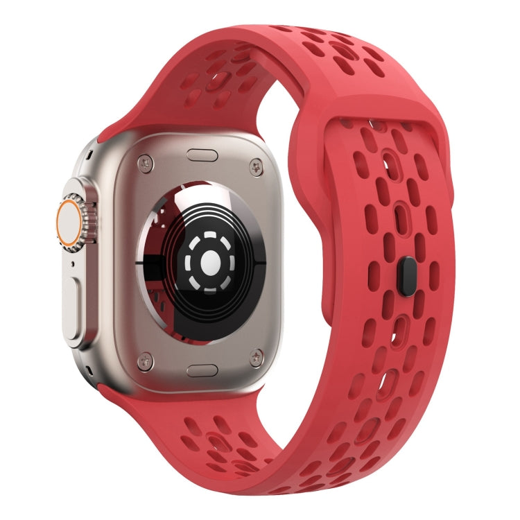For Apple Watch 42mm Oval Holes Fluororubber Watch Band(Red) - Watch Bands by PMC TechLife | Online Shopping South Africa | PMC TechLife
