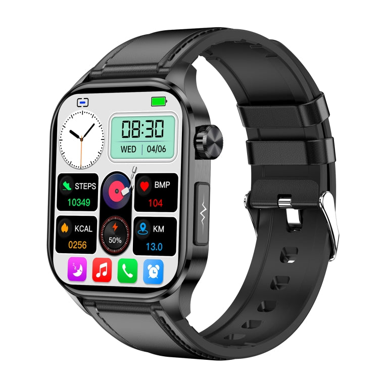 ET580 2.04 inch AMOLED Screen Sports Smart Watch Support Bluetooth Call /  ECG Function(Black Leather Band) - Smart Watches by PMC TechLife | Online Shopping South Africa | PMC TechLife | Buy Now Pay Later Mobicred