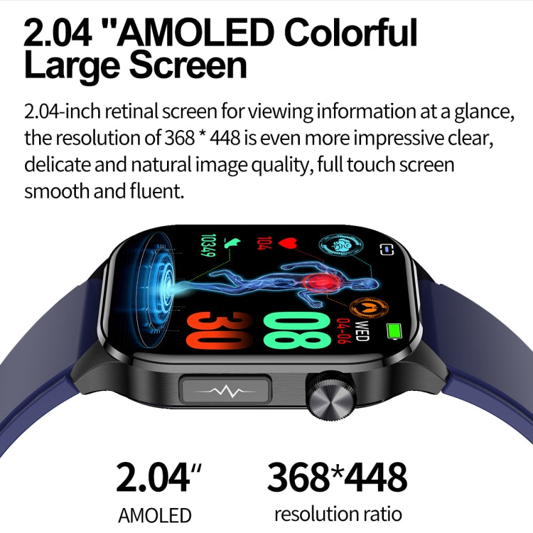 ET580 2.04 inch AMOLED Screen Sports Smart Watch Support Bluethooth Call /  ECG Function(Black Silicone Band) - Smart Watches by PMC TechLife | Online Shopping South Africa | PMC TechLife