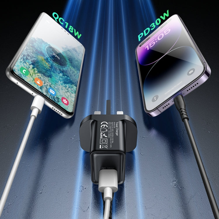 Yesido YC83 PD 30W USB-C/Type-C+USB Interface GaN Fast Charging Charger(UK Plug) - free shipping - PMC TechLife - Order now!