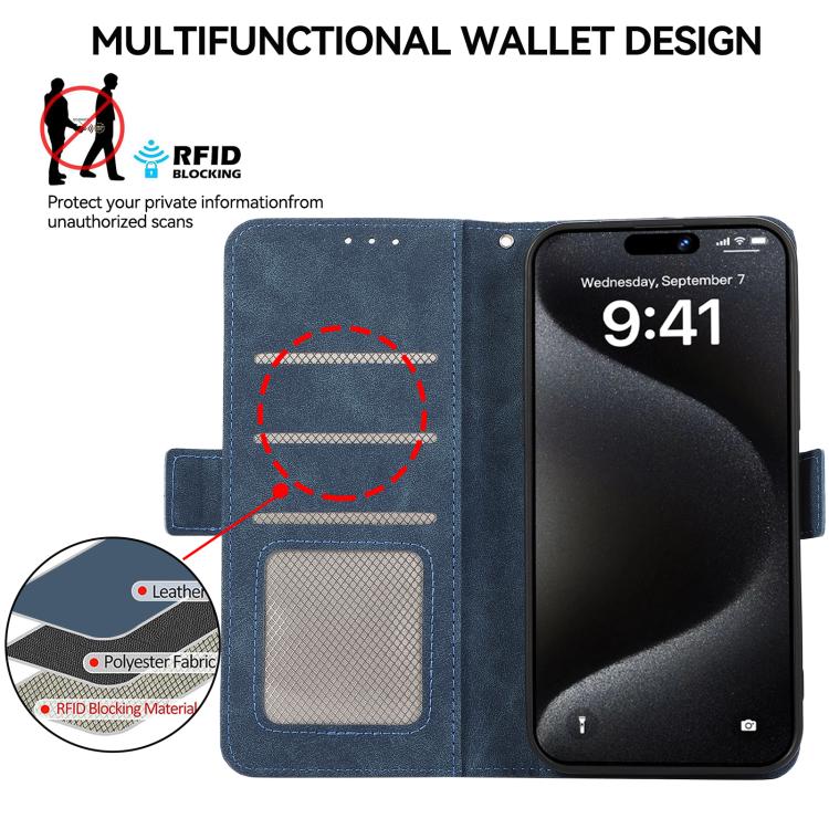 For iPhone 16e ABEEL Frosted Magnetic RFID Leather Phone Case(Blue) - iPhone 16e Cases by PMC TechLife | Online Shopping South Africa | PMC TechLife | Buy Now Pay Later Mobicred