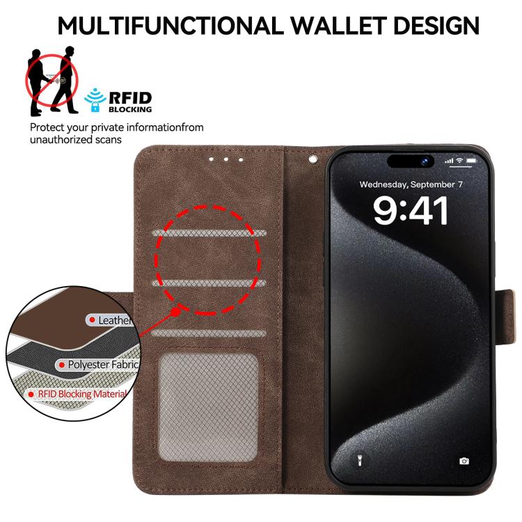 For iPhone 17 Pro Max ABEEL Frosted Magnetic RFID Leather Phone Case(Brown) - free shipping - PMc TechLife - Order now!