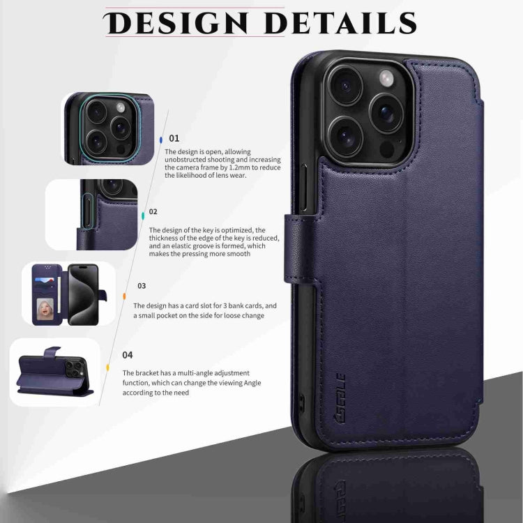 For iPhone 15 Plus / 14 Plus ESEBLE E1 Nappa Texture MagSafe Holder Leather Phone Case(Dark Blue) - free shipping - PMC Jewellery - Order now!