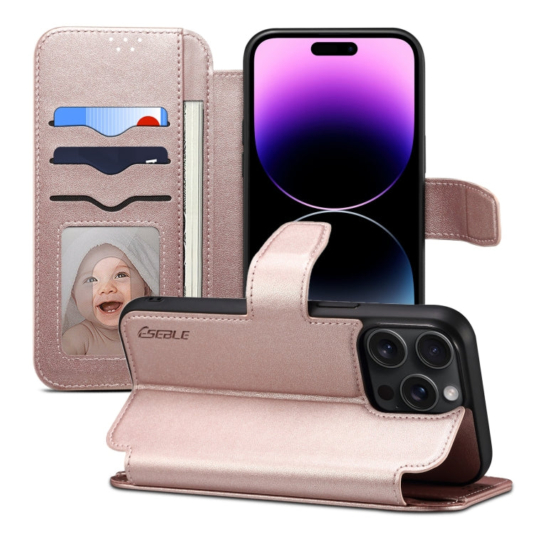 For iPhone 14 Pro ESEBLE E1 Nappa Texture MagSafe Holder Leather Phone Case(Rose Gold) - free shipping - PMC Jewellery - Order now!