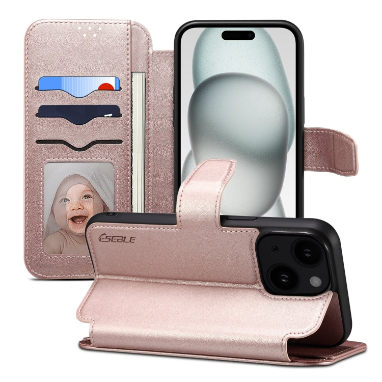 For iPhone 15 ESEBLE E1 Nappa Texture MagSafe Holder Leather Phone Case(Rose Gold) - free shipping - PMC Jewellery - Order now!