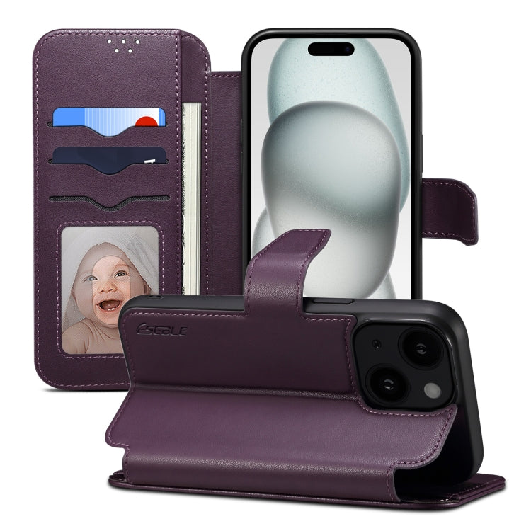 For iPhone 15 ESEBLE E1 Nappa Texture MagSafe Holder Leather Phone Case(Dark Purple) - free shipping - PMC Jewellery - Order now!