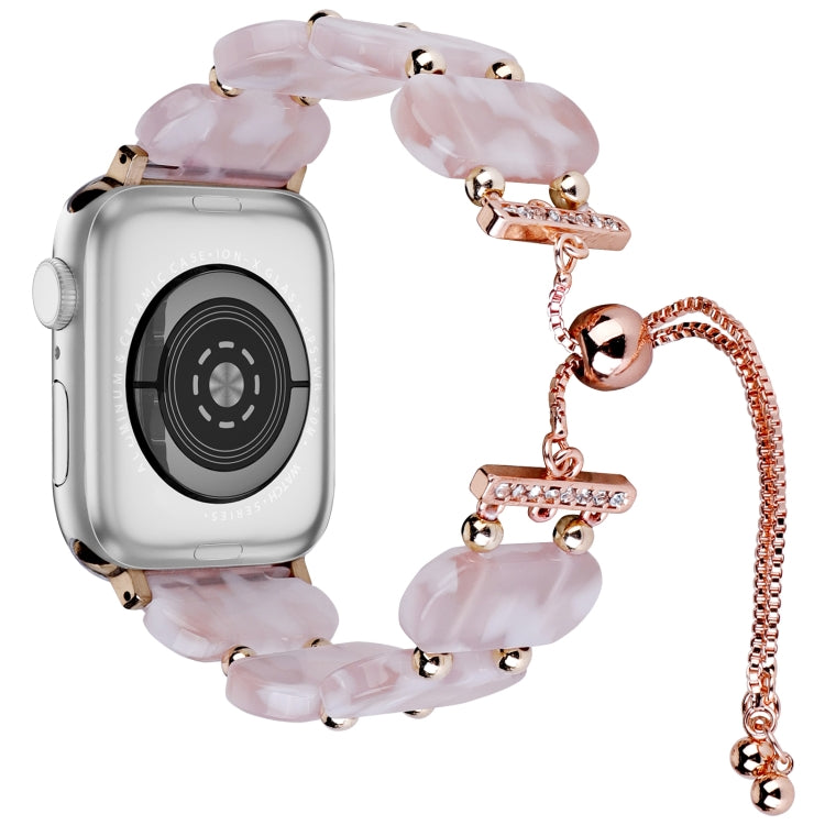 For Apple Watch Series 7 41mm Resin Retractable Chain Watch Band(Pink Flower) - Watch Bands by PMC TechLife | Online Shopping South Africa | PMC TechLife