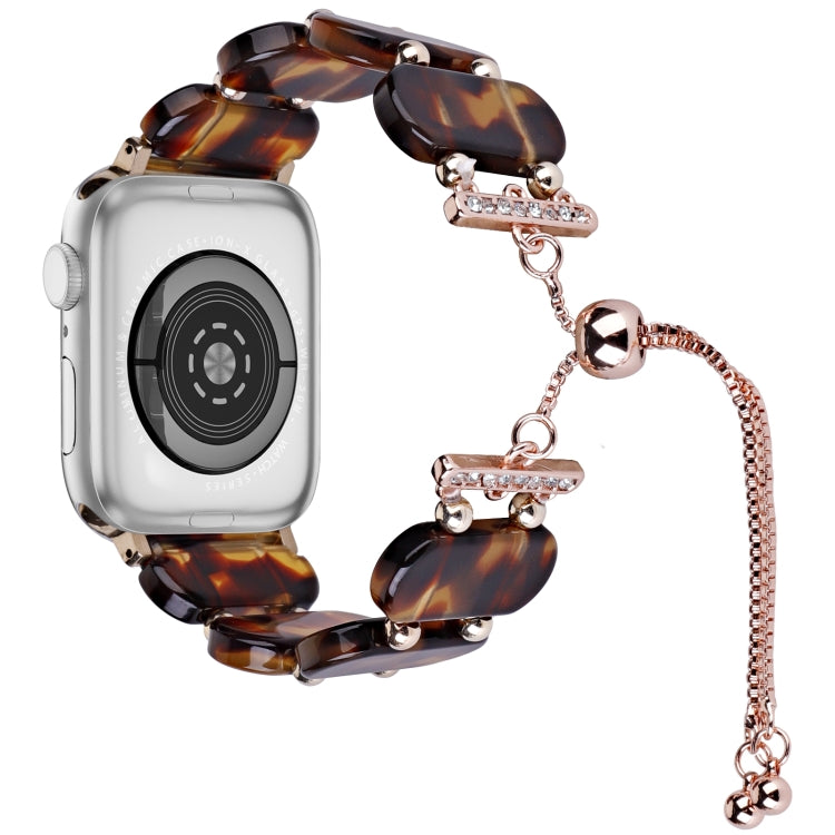 For Apple Watch Series 7 45mm Resin Retractable Chain Watch Band(Tortoiseshell) - Watch Bands by PMC TechLife | Online Shopping South Africa | PMC TechLife