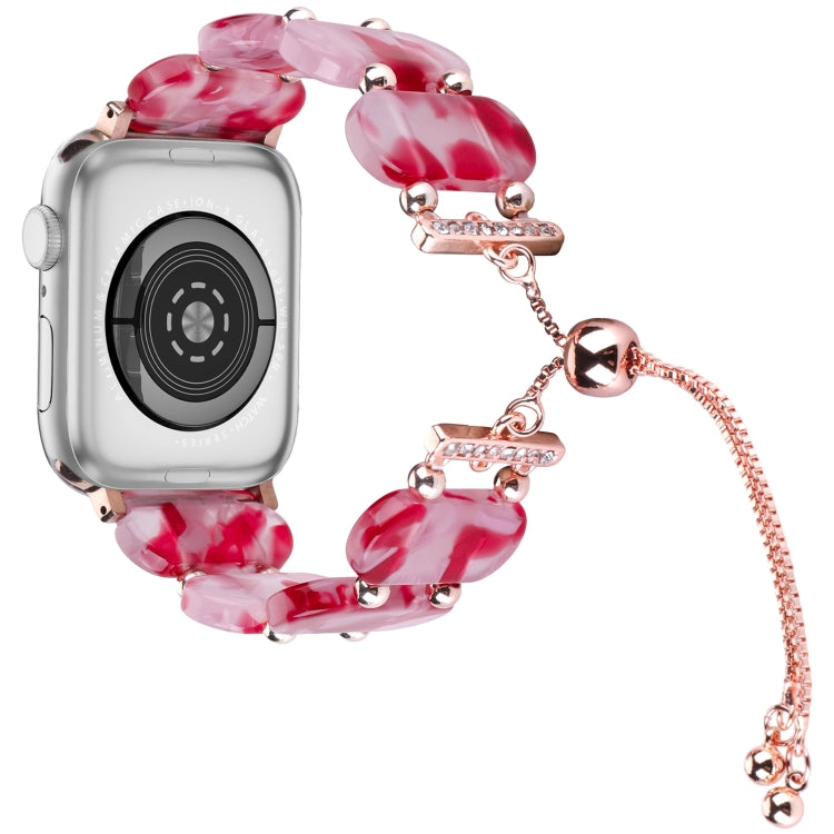 For Apple Watch Series 6 44mm Resin Retractable Chain Watch Band(Rose Red) - Watch Bands by PMC TechLife | Online Shopping South Africa | PMC TechLife