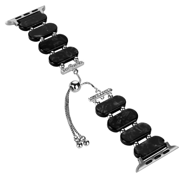 For Apple Watch Series 5 44mm Resin Retractable Chain Watch Band(Black Flower) - Watch Bands by PMC TechLife | Online Shopping South Africa | PMC TechLife