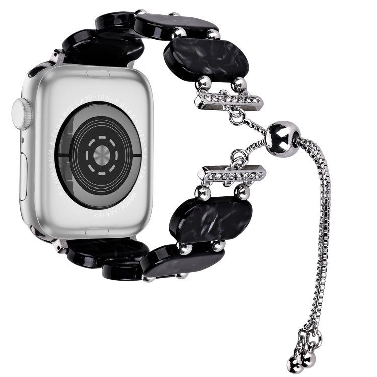 For Apple Watch Series 2 38mm Resin Retractable Chain Watch Band(Black Flower) - Watch Bands by PMC TechLife | Online Shopping South Africa | PMC TechLife