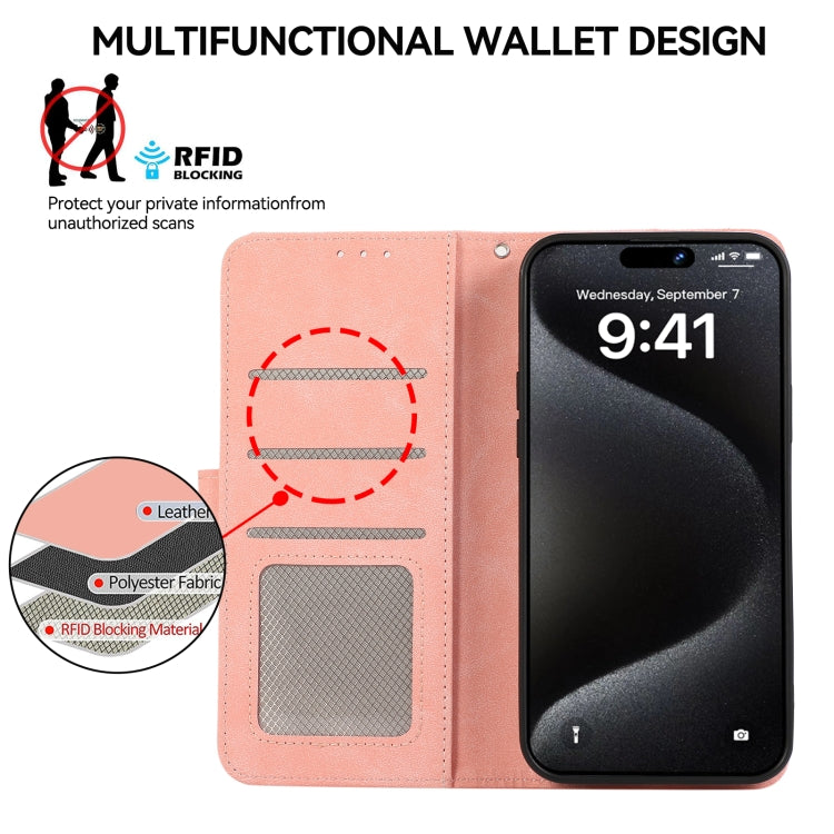 For iPhone 16 Pro Max ABEEL Color Block Magnetic RFID Leather Phone Case(Pink-Cyan) - iPhone 16 Pro Max Cases by PMC TechLife | Online Shopping South Africa | PMC TechLife | Buy Now Pay Later Mobicred
