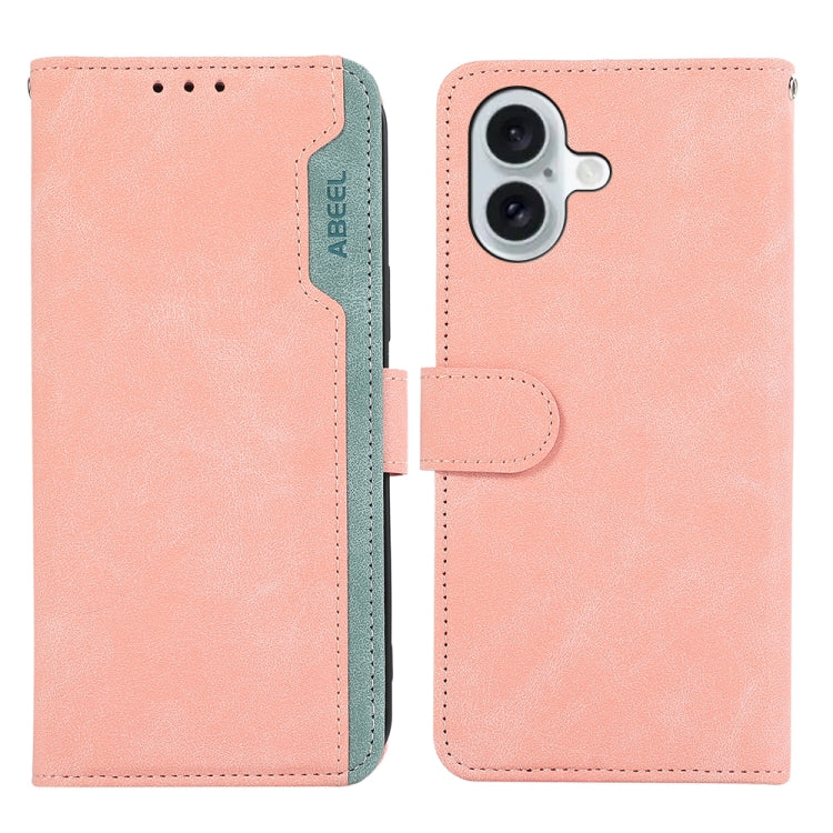 For iPhone 16 ABEEL Color Block Magnetic RFID Leather Phone Case(Pink-Cyan) - free shipping - PMC TechLife - Order now!