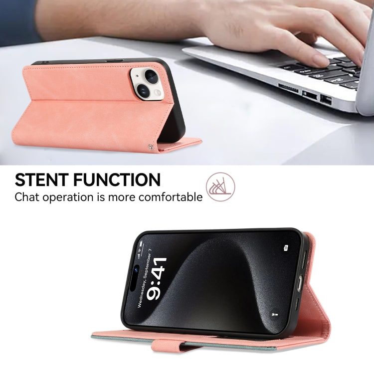 For iPhone 16 ABEEL Color Block Magnetic RFID Leather Phone Case(Pink-Cyan) - free shipping - PMC TechLife - Order now!