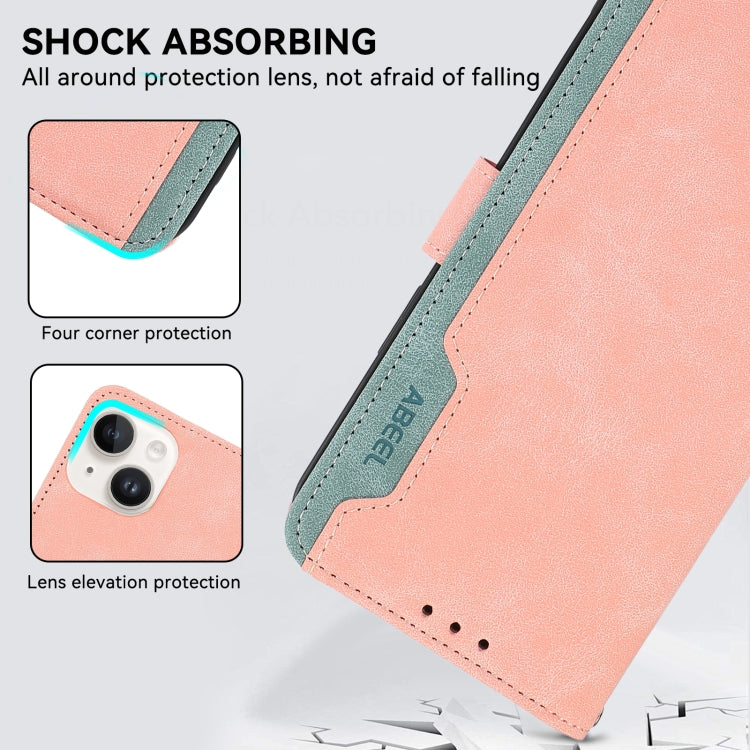 For iPhone 16 ABEEL Color Block Magnetic RFID Leather Phone Case(Pink-Cyan) - free shipping - PMC TechLife - Order now!
