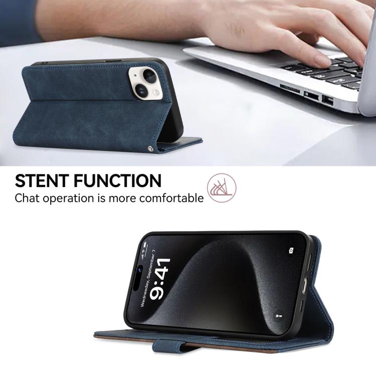 For iPhone 16e ABEEL Color Block Magnetic RFID Leather Phone Case(Blue-Brown) - iPhone 16e Cases by PMC TechLife | Online Shopping South Africa | PMC TechLife | Buy Now Pay Later Mobicred