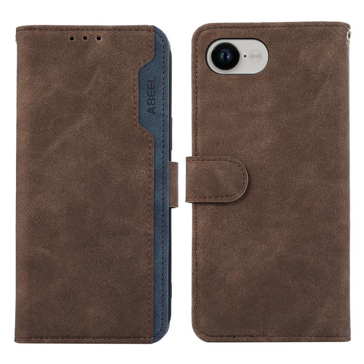 For iPhone 16e ABEEL Color Block Magnetic RFID Leather Phone Case(Brown-Blue) - iPhone 16e Cases by PMC TechLife | Online Shopping South Africa | PMC TechLife | Buy Now Pay Later Mobicred