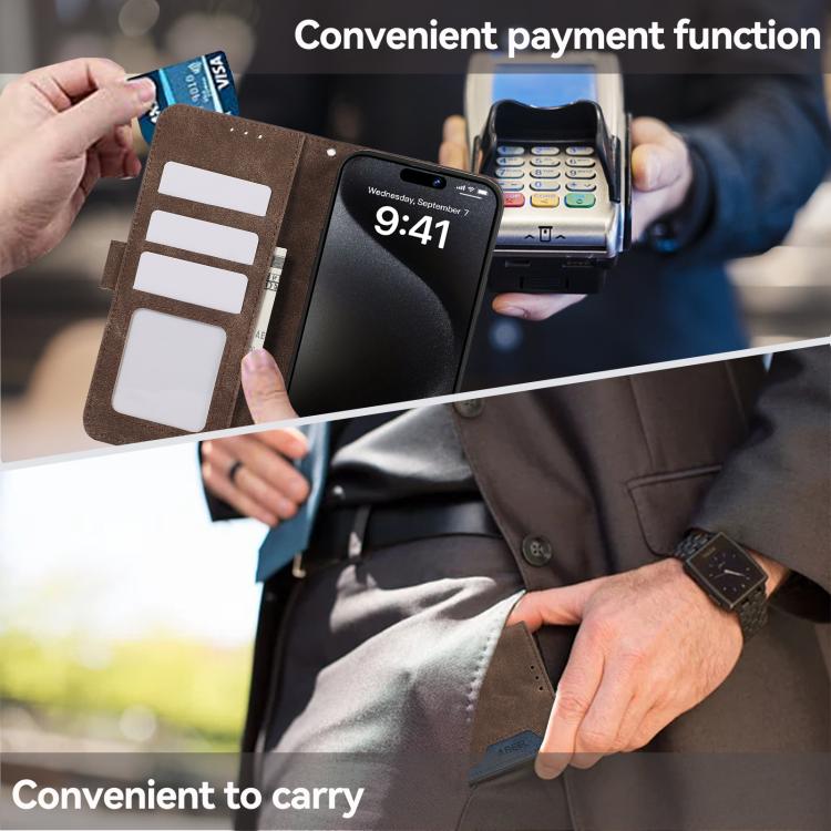 For iPhone 16e ABEEL Color Block Magnetic RFID Leather Phone Case(Brown-Blue) - iPhone 16e Cases by PMC TechLife | Online Shopping South Africa | PMC TechLife | Buy Now Pay Later Mobicred