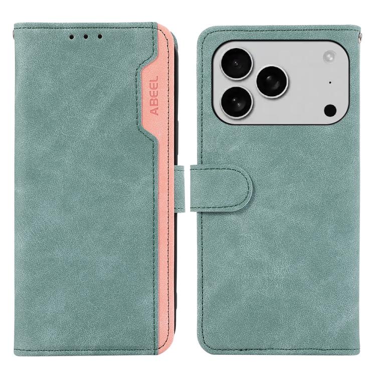 For iPhone 17 Pro ABEEL Color Block Magnetic RFID Leather Phone Case(Cyan-Pink) - free shipping - PMc TechLife - Order now!