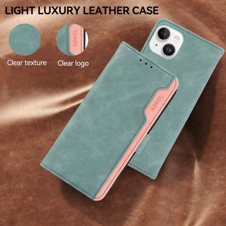 For iPhone 17 Pro ABEEL Color Block Magnetic RFID Leather Phone Case(Cyan-Pink) - free shipping - PMc TechLife - Order now!