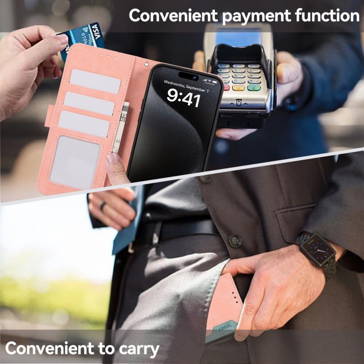 For iPhone 17 Pro Max ABEEL Color Block Magnetic RFID Leather Phone Case(Pink-Cyan) - free shipping - PMc TechLife - Order now!
