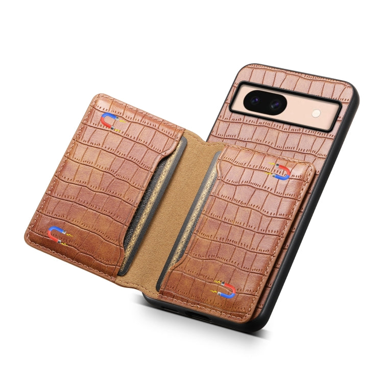 For Google Pixel 8a Crocodile Texture Card Bag Design Full Coverage Phone Case(Brown) - Google Cases by PMC TechLife | Online Shopping South Africa | PMC TechLife | Buy Now Pay Later Mobicred