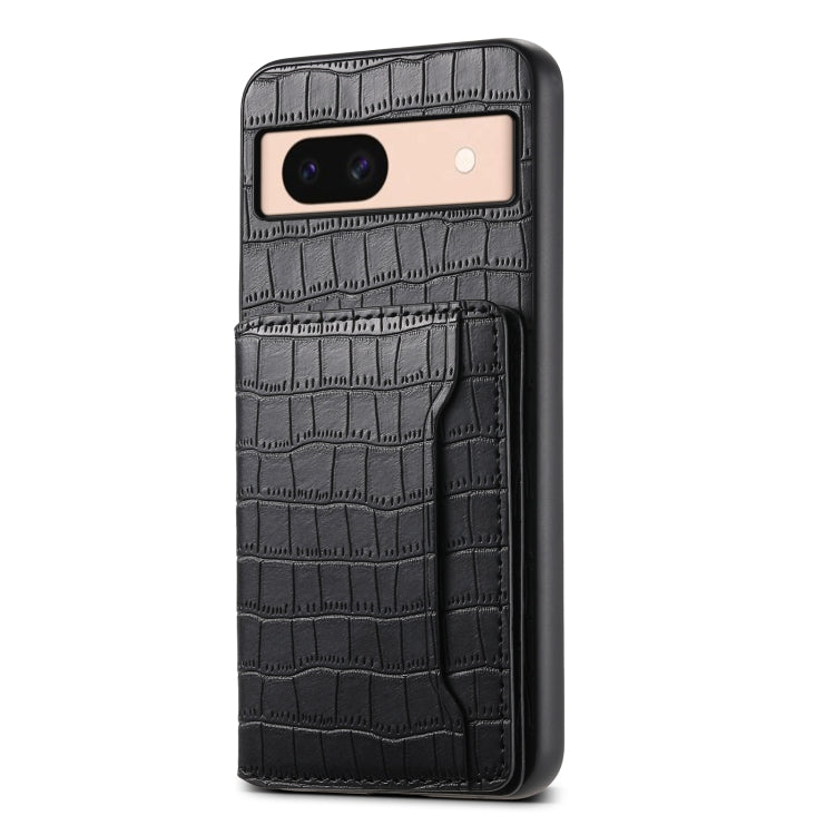 For Google Pixel 8a Crocodile Texture Card Bag Design Full Coverage Phone Case(Black) - Google Cases by PMC TechLife | Online Shopping South Africa | PMC TechLife | Buy Now Pay Later Mobicred