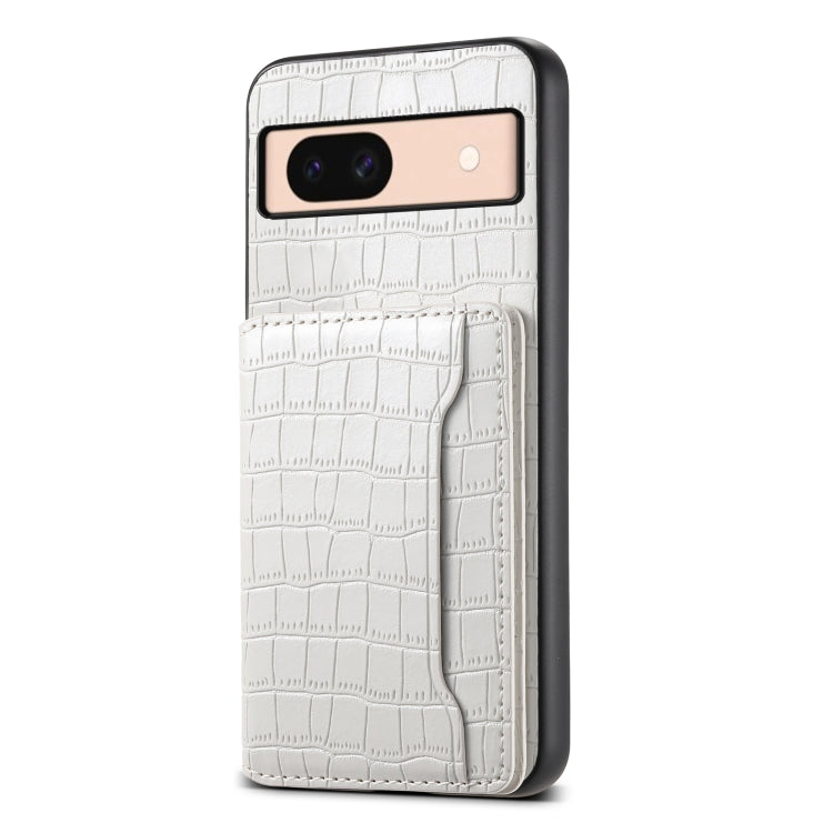 For Google Pixel 8a Crocodile Texture Card Bag Design Full Coverage Phone Case(White) - Google Cases by PMC TechLife | Online Shopping South Africa | PMC TechLife | Buy Now Pay Later Mobicred