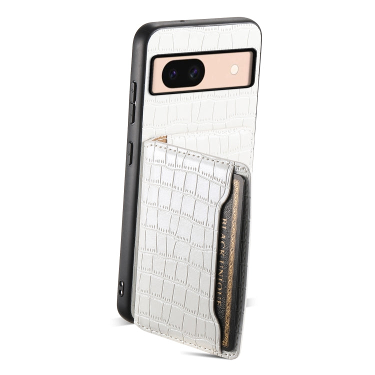 For Google Pixel 8a Crocodile Texture Card Bag Design Full Coverage Phone Case(White) - Google Cases by PMC TechLife | Online Shopping South Africa | PMC TechLife | Buy Now Pay Later Mobicred