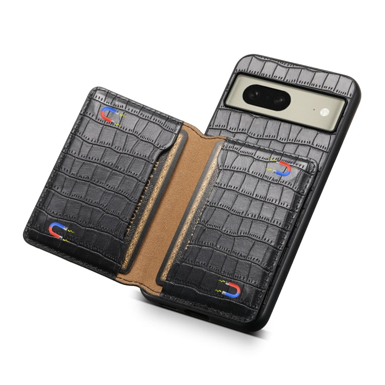 For Google Pixel 8 Crocodile Texture Card Bag Design Full Coverage Phone Case(Black) - Google Cases by PMC TechLife | Online Shopping South Africa | PMC TechLife | Buy Now Pay Later Mobicred