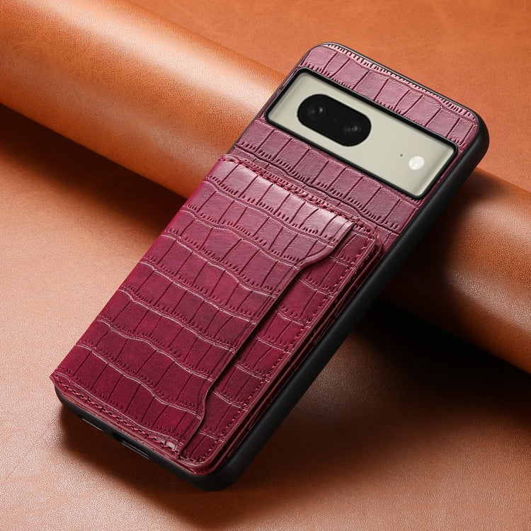 For Google Pixel 8 Crocodile Texture Card Bag Design Full Coverage Phone Case(Red) - Google Cases by PMC TechLife | Online Shopping South Africa | PMC TechLife | Buy Now Pay Later Mobicred