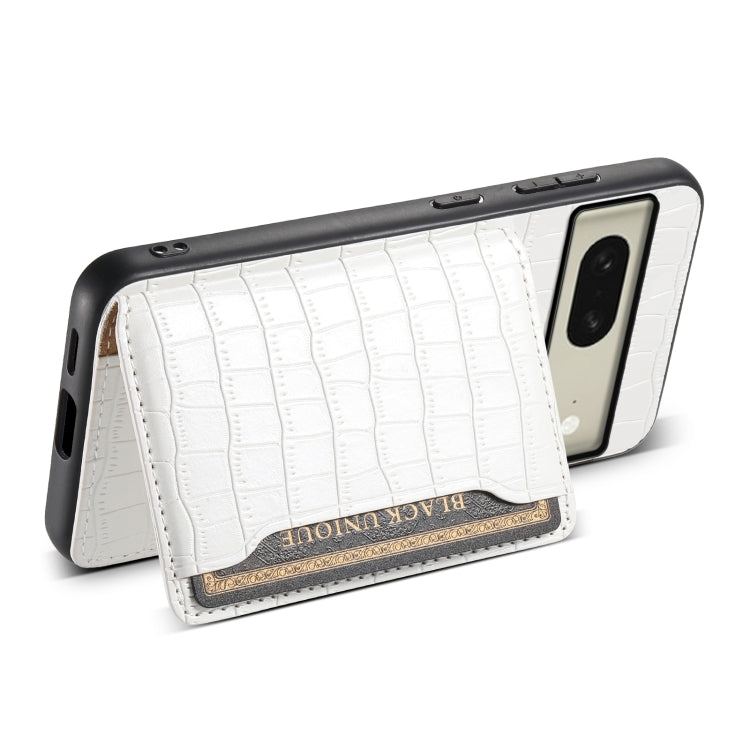 For Google Pixel 8 Crocodile Texture Card Bag Design Full Coverage Phone Case(White) - Google Cases by PMC TechLife | Online Shopping South Africa | PMC TechLife | Buy Now Pay Later Mobicred