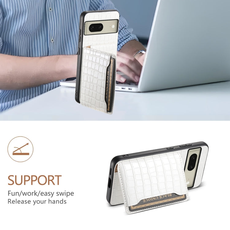 For Google Pixel 8 Crocodile Texture Card Bag Design Full Coverage Phone Case(White) - Google Cases by PMC TechLife | Online Shopping South Africa | PMC TechLife | Buy Now Pay Later Mobicred