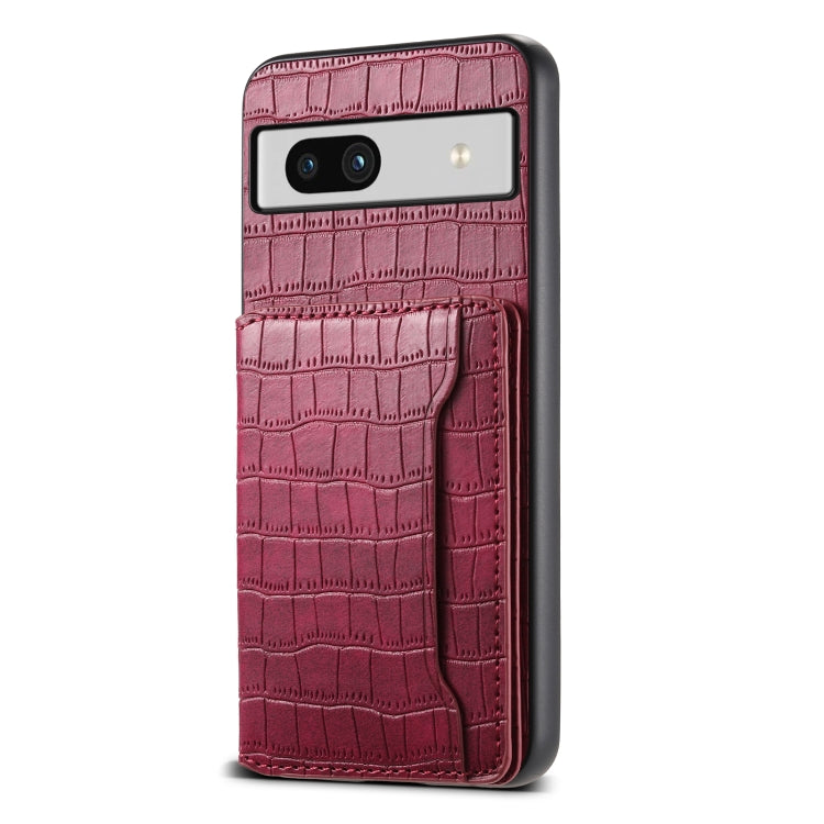 For Google Pixel 7a Crocodile Texture Card Bag Design Full Coverage Phone Case(Red) - Google Cases by PMC TechLife | Online Shopping South Africa | PMC TechLife | Buy Now Pay Later Mobicred