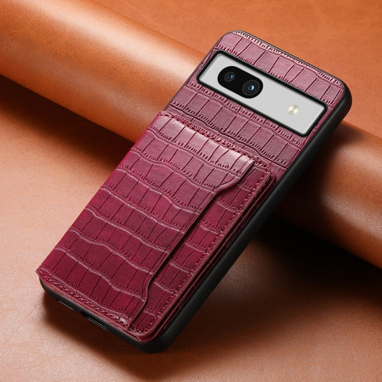 For Google Pixel 7a Crocodile Texture Card Bag Design Full Coverage Phone Case(Red) - Google Cases by PMC TechLife | Online Shopping South Africa | PMC TechLife | Buy Now Pay Later Mobicred