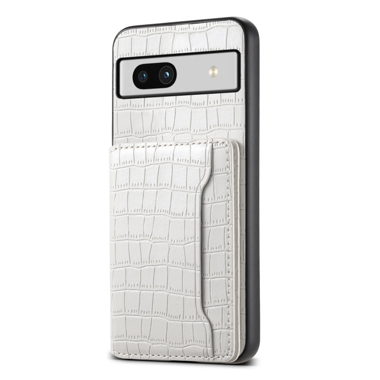 For Google Pixel 7a Crocodile Texture Card Bag Design Full Coverage Phone Case(White) - Google Cases by PMC TechLife | Online Shopping South Africa | PMC TechLife | Buy Now Pay Later Mobicred