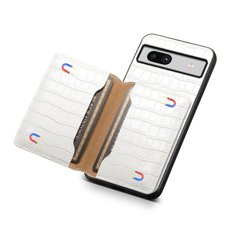 For Google Pixel 7a Crocodile Texture Card Bag Design Full Coverage Phone Case(White) - Google Cases by PMC TechLife | Online Shopping South Africa | PMC TechLife | Buy Now Pay Later Mobicred