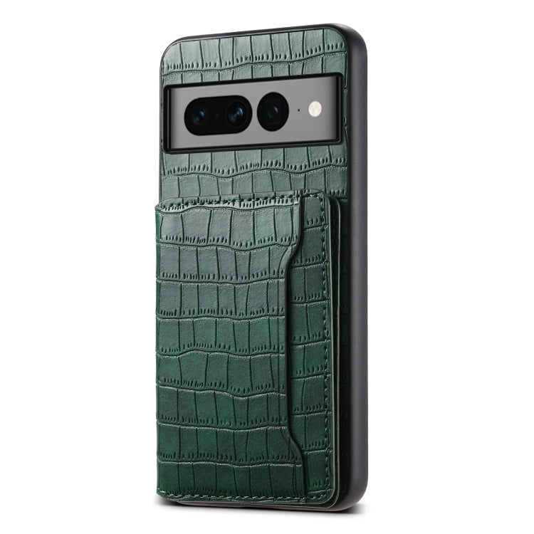 For Google Pixel 7 Pro 5G Crocodile Texture Card Bag Design Full Coverage Phone Case(Green) - Google Cases by PMC TechLife | Online Shopping South Africa | PMC TechLife | Buy Now Pay Later Mobicred
