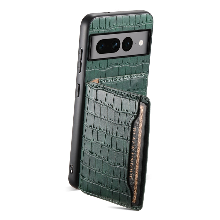 For Google Pixel 7 Pro 5G Crocodile Texture Card Bag Design Full Coverage Phone Case(Green) - Google Cases by PMC TechLife | Online Shopping South Africa | PMC TechLife | Buy Now Pay Later Mobicred