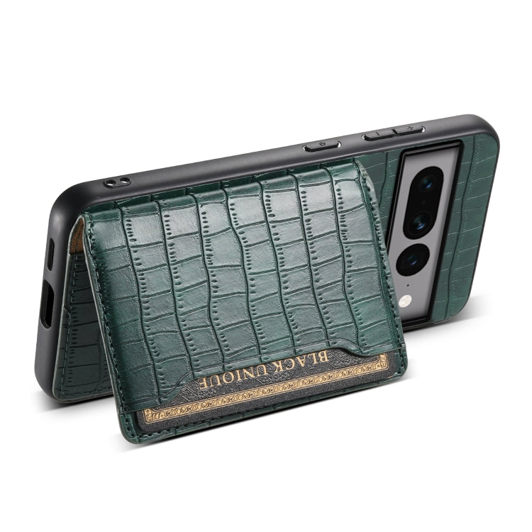 For Google Pixel 7 Pro 5G Crocodile Texture Card Bag Design Full Coverage Phone Case(Green) - Google Cases by PMC TechLife | Online Shopping South Africa | PMC TechLife | Buy Now Pay Later Mobicred