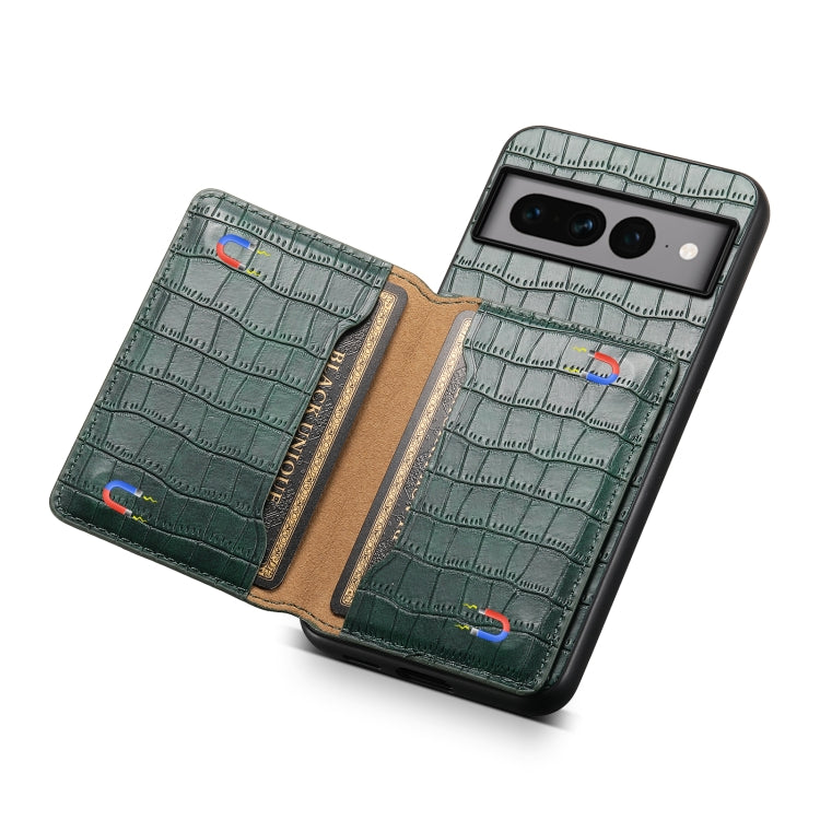 For Google Pixel 7 Pro 5G Crocodile Texture Card Bag Design Full Coverage Phone Case(Green) - Google Cases by PMC TechLife | Online Shopping South Africa | PMC TechLife | Buy Now Pay Later Mobicred