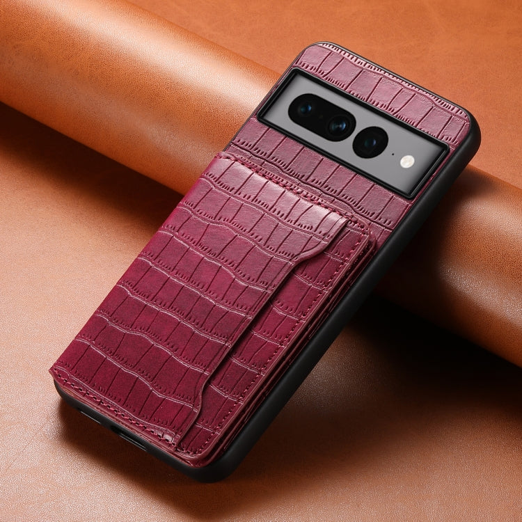 For Google Pixel 7 Pro 5G Crocodile Texture Card Bag Design Full Coverage Phone Case(Red) - Google Cases by PMC TechLife | Online Shopping South Africa | PMC TechLife | Buy Now Pay Later Mobicred