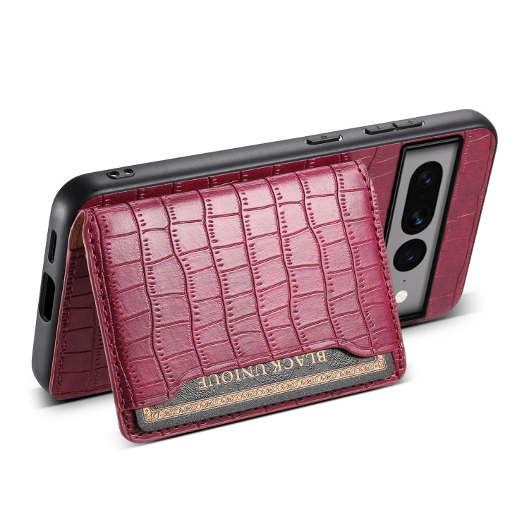 For Google Pixel 7 Pro 5G Crocodile Texture Card Bag Design Full Coverage Phone Case(Red) - Google Cases by PMC TechLife | Online Shopping South Africa | PMC TechLife | Buy Now Pay Later Mobicred