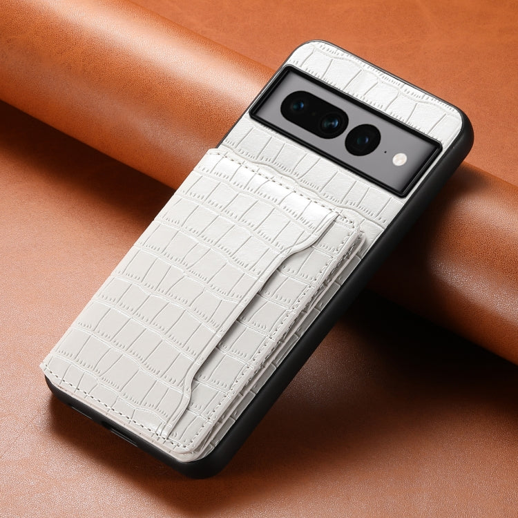 For Google Pixel 7 Pro 5G Crocodile Texture Card Bag Design Full Coverage Phone Case(White) - Google Cases by PMC TechLife | Online Shopping South Africa | PMC TechLife | Buy Now Pay Later Mobicred