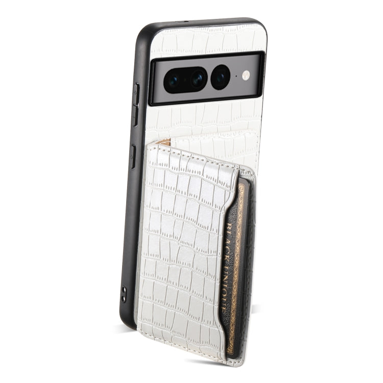 For Google Pixel 7 Pro 5G Crocodile Texture Card Bag Design Full Coverage Phone Case(White) - Google Cases by PMC TechLife | Online Shopping South Africa | PMC TechLife | Buy Now Pay Later Mobicred